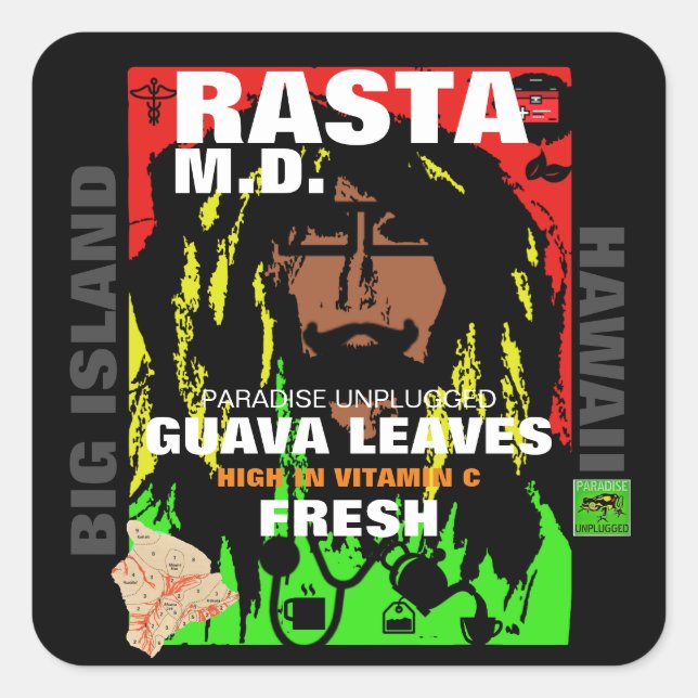 PEGATINA CUADRADA RASTA M.D. HOJAS FRESH GUAVA (Anverso)