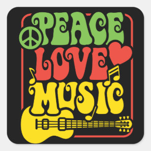 Pegatina Cuadrada Rasta Peace Love Music