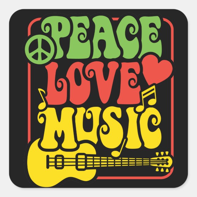 Pegatina Cuadrada Rasta Peace Love Music (Anverso)