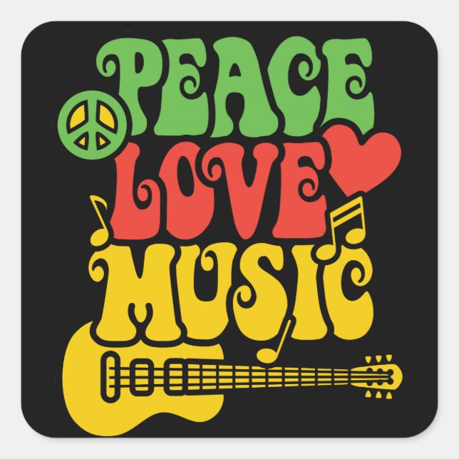 Pegatina Cuadrada Rasta Peace-Love-Music (Anverso)