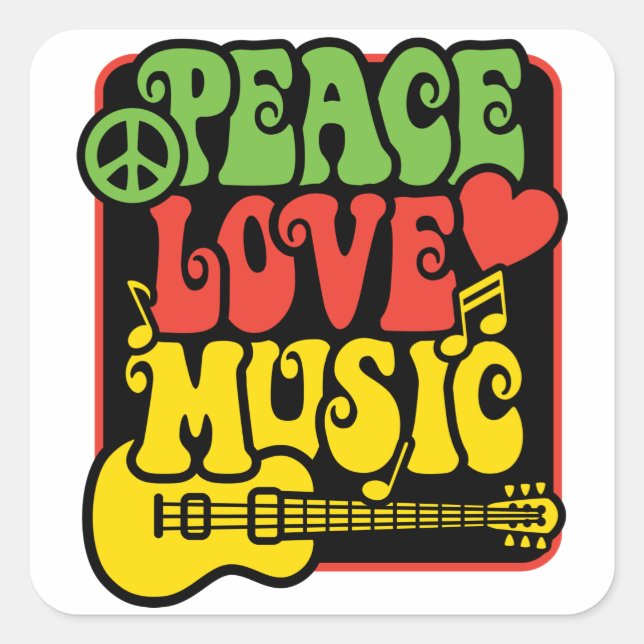 Pegatina Cuadrada Rasta Peace-Love-Music (Anverso)