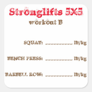 Pegatina Cuadrada Rastreador Stronglifs 5x5 - entrenamiento B