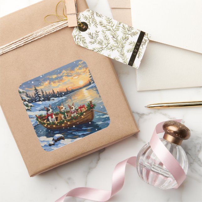 Pegatina Cuadrada Rat Terrier Christmas Boat Holiday (Regalar)