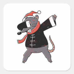 Pegatina Cuadrada Rata de Navidad Dabbing 