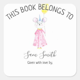 Pegatina Cuadrada Ratón acuarela - placa