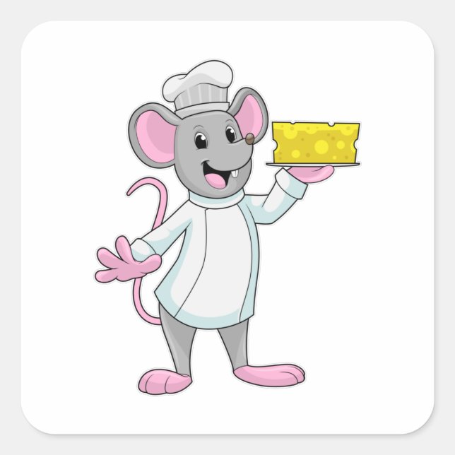 Pegatina Cuadrada Ratón cocinado con queso (Anverso)