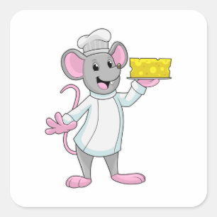 Pegatina Cuadrada Ratón cocinado con queso
