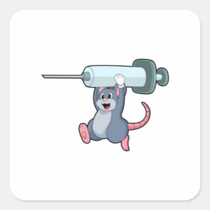 Pegatina Cuadrada Ratón como enfermera con jeringas.PNG