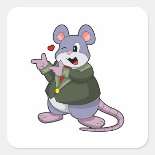 Pegatina Cuadrada Ratón como Groom con traje