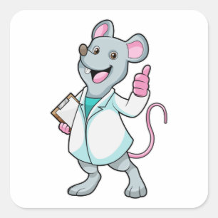 Pegatina Cuadrada Ratón como médico con bata de médico