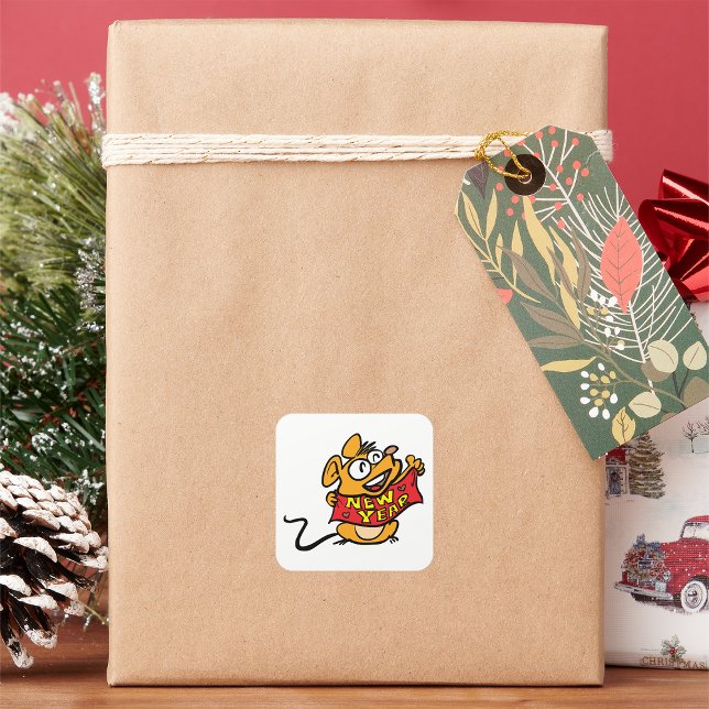 Pegatina Cuadrada Ratón de Año Nuevo (Subido por el creador)