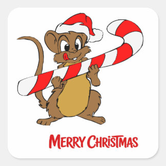 Pegatina Cuadrada Ratón de Caramelo de Navidad