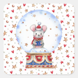 Pegatina Cuadrada ratón navidad