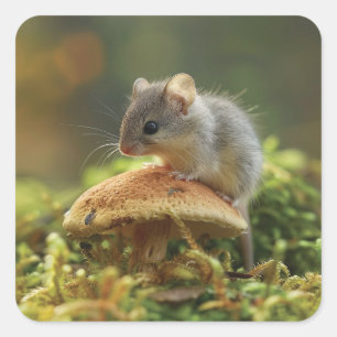Pegatina Cuadrada Ratón pequeño sentado en la parte superior de un h