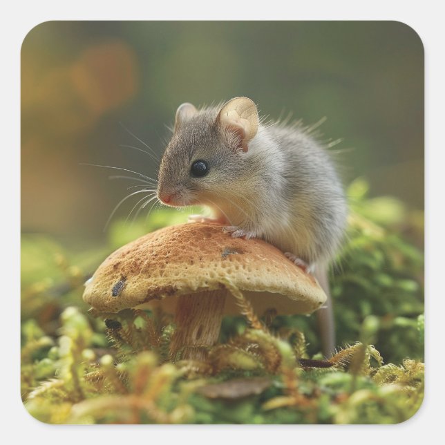 Pegatina Cuadrada Ratón pequeño sentado en la parte superior de un h (Anverso)