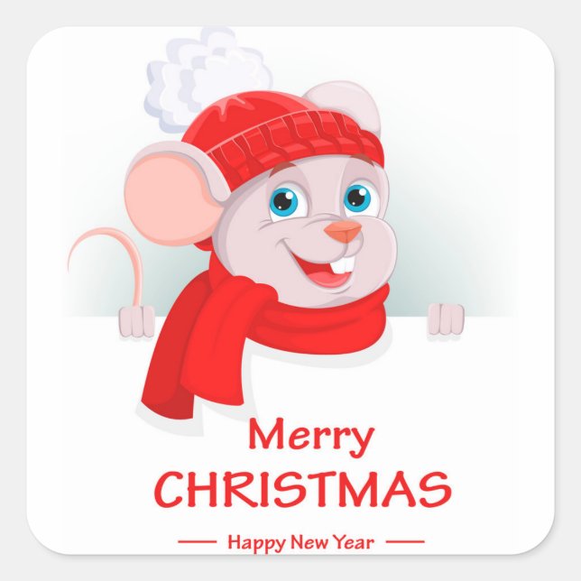 Pegatina Cuadrada Ratón Personalizado divertido (Anverso)