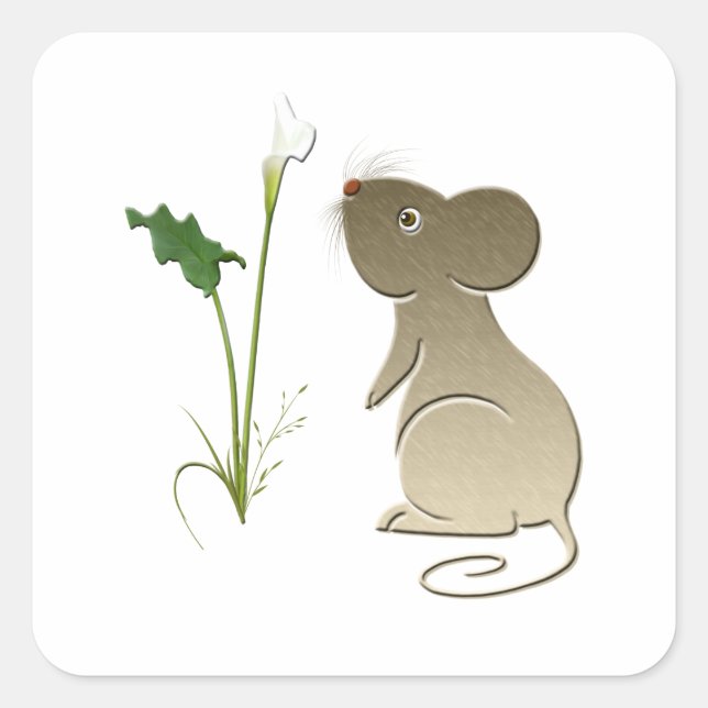Pegatina Cuadrada Ratón y Lirio de Calla (Anverso)