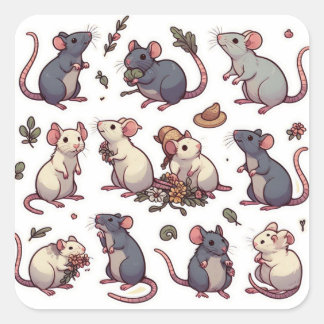 Pegatina Cuadrada Ratones