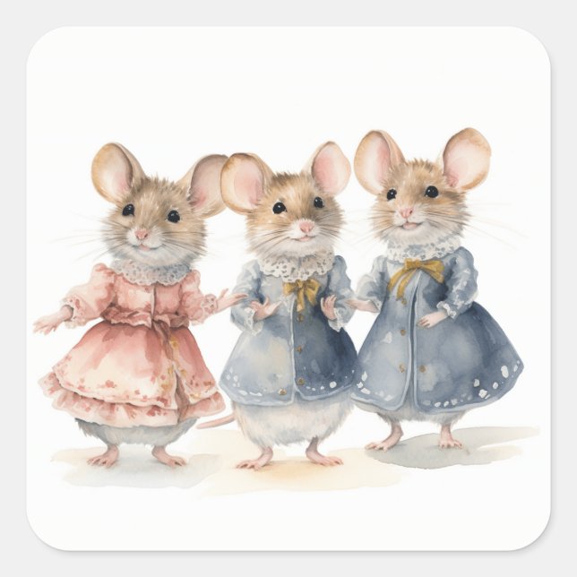 Pegatina Cuadrada Ratones del ballet El Cascanueces (Anverso)