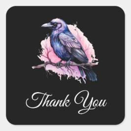 Pegatina Cuadrada Raven negro en un Ilustracion de sucursal Gracias