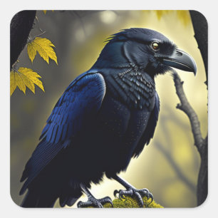Pegatina Cuadrada Raven Rústico - Guardián de las Naturas