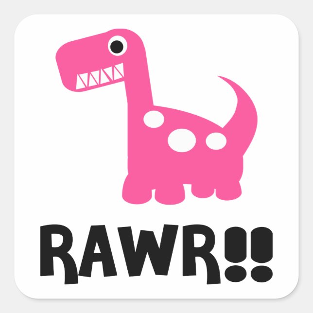 Pegatina Cuadrada Rawr Dino Pink (Anverso)