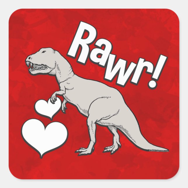 Pegatina Cuadrada Rawr Tyrannosaurus T Rex El día de San Valentín Ki (Anverso)