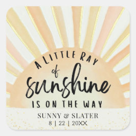 Pegatina Cuadrada Ray Of Sunshine Retro Summer Beach Baby Shower