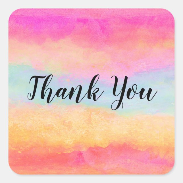 Pegatina Cuadrada Rayas abstractas de arcoiris amarillo rosa azul (Anverso)