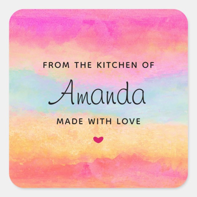 Pegatina Cuadrada Rayas abstractas de arcoiris amarillo rosa azul (Anverso)