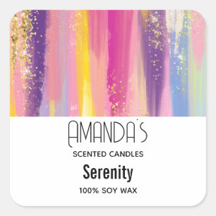 Pegatina Cuadrada Rayas arcoiris con Purpurina de oro falso en negoc