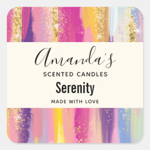 Pegatina Cuadrada Rayas arcoiris con Purpurina de oro falso en negoc