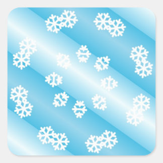 Pegatina Cuadrada Rayas Azules con Diseño de Copo de Nieve