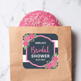 Pegatina Cuadrada Rayas blancas azules rosas rosas azules ducha de n