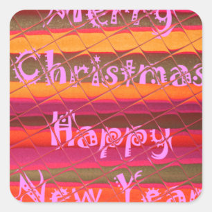 Pegatina Cuadrada Rayas Coloridas en Relieve: Feliz Navidad Feliz Añ