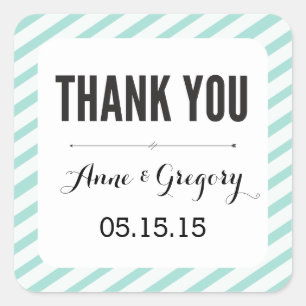 Pegatina Cuadrada Rayas de Carnaval verde azuladas Gracias Por Favor