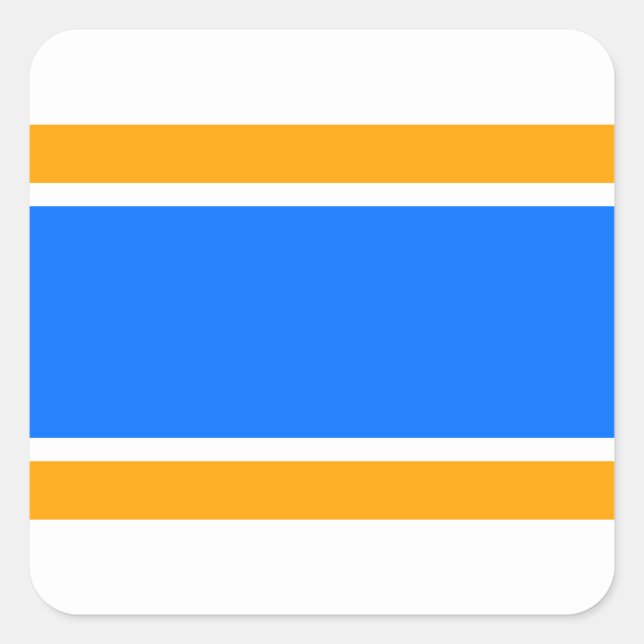 Pegatina Cuadrada Rayas de Carreras blanca amarilla azul brillante a (Anverso)