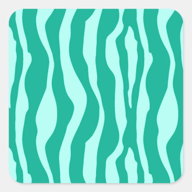 Pegatina Cuadrada Rayas de cebra, turquesa y aqua (Anverso)