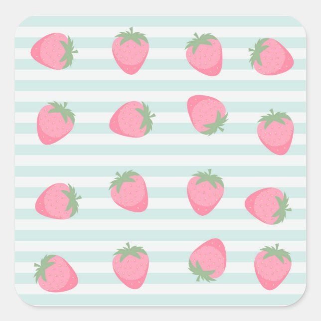 Pegatina Cuadrada Rayas de Fresa Rosadas (Anverso)