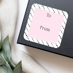 Pegatina Cuadrada Rayas de puntos de polka cúrcuma de color rosa bla