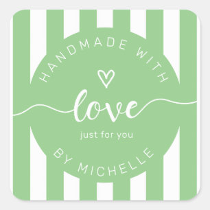 Pegatina Cuadrada rayas modernas hechas a mano con monograma de amor
