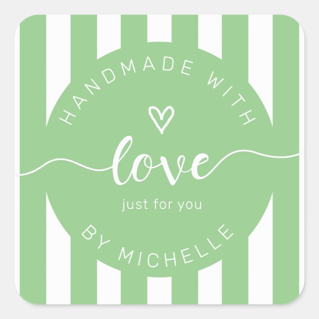 Pegatina Cuadrada rayas modernas hechas a mano con monograma de amor (Anverso)