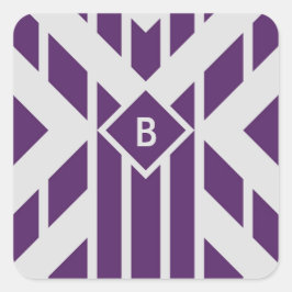 Pegatina Cuadrada Rayas paralelogramo púrpura sobre gris con monogra