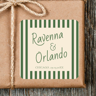 Pegatina Cuadrada Rayas Retro Minimalistas Verde Botella Boda