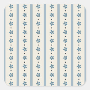 Pegatina Cuadrada Rayas y Flores Azules y Crema