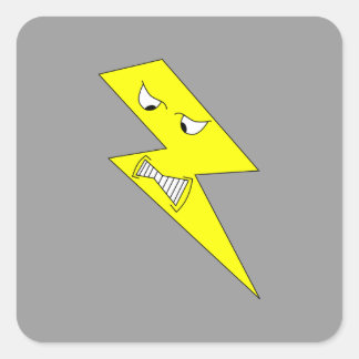 Pegatina Cuadrada Rayo Enojado. Amarillo en gris.