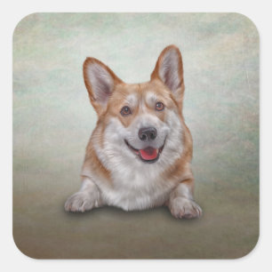 Pegatina Cuadrada Raza de perro de dibujo Corgi galés