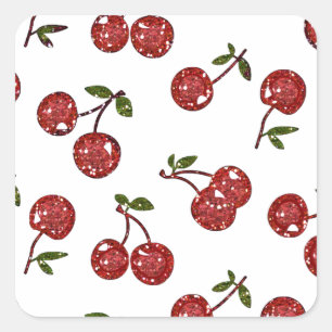 Pegatina Cuadrada RB Rockabilly Muy Cerezas Cerezas En Blanco
