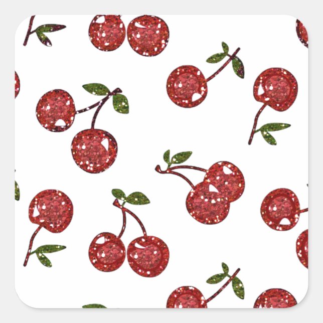 Pegatina Cuadrada RB Rockabilly Muy Cerezas Cerezas En Blanco (Anverso)