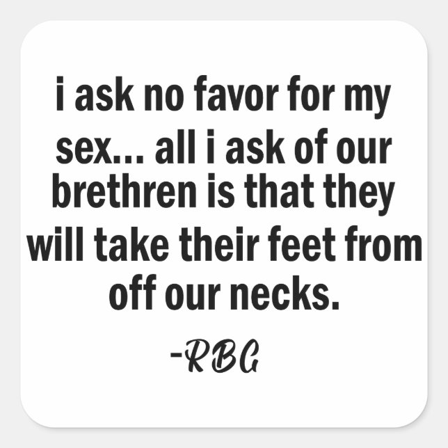 Pegatina Cuadrada RBG, Ruth Badger Ginsburg, mujer fuerte (Anverso)